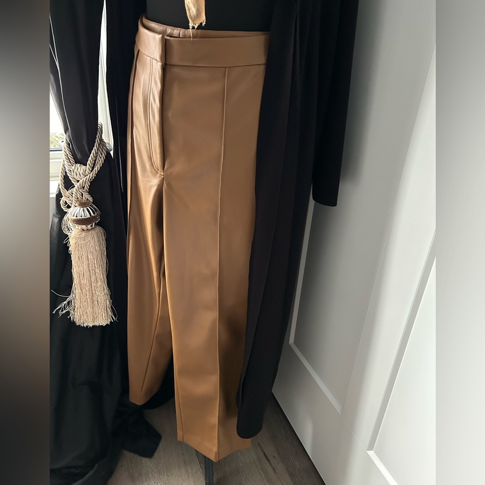 Faux camel leather pants